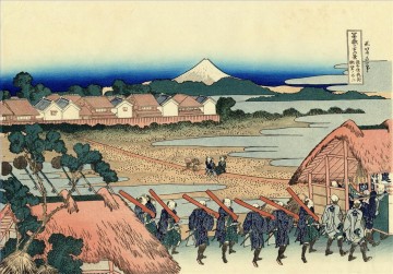  katsushika - Die Fuji aus dem Schwulenviertel in senju Katsushika Hokusai Japanisch gesehen